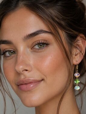 Gold-Finish Green & Iridescent Crystal Drop Earrings